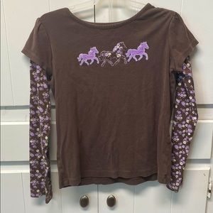 Girls long sleeve horse print shirt